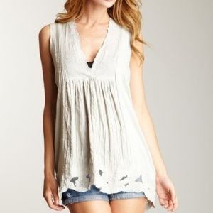 Love Stitch Pintuck Tunic Eyelet Lace in White
